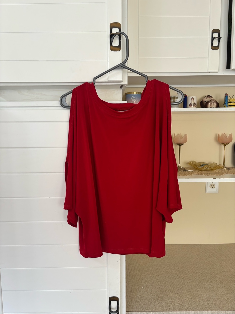 Red Draped Cold-Shoulder Top